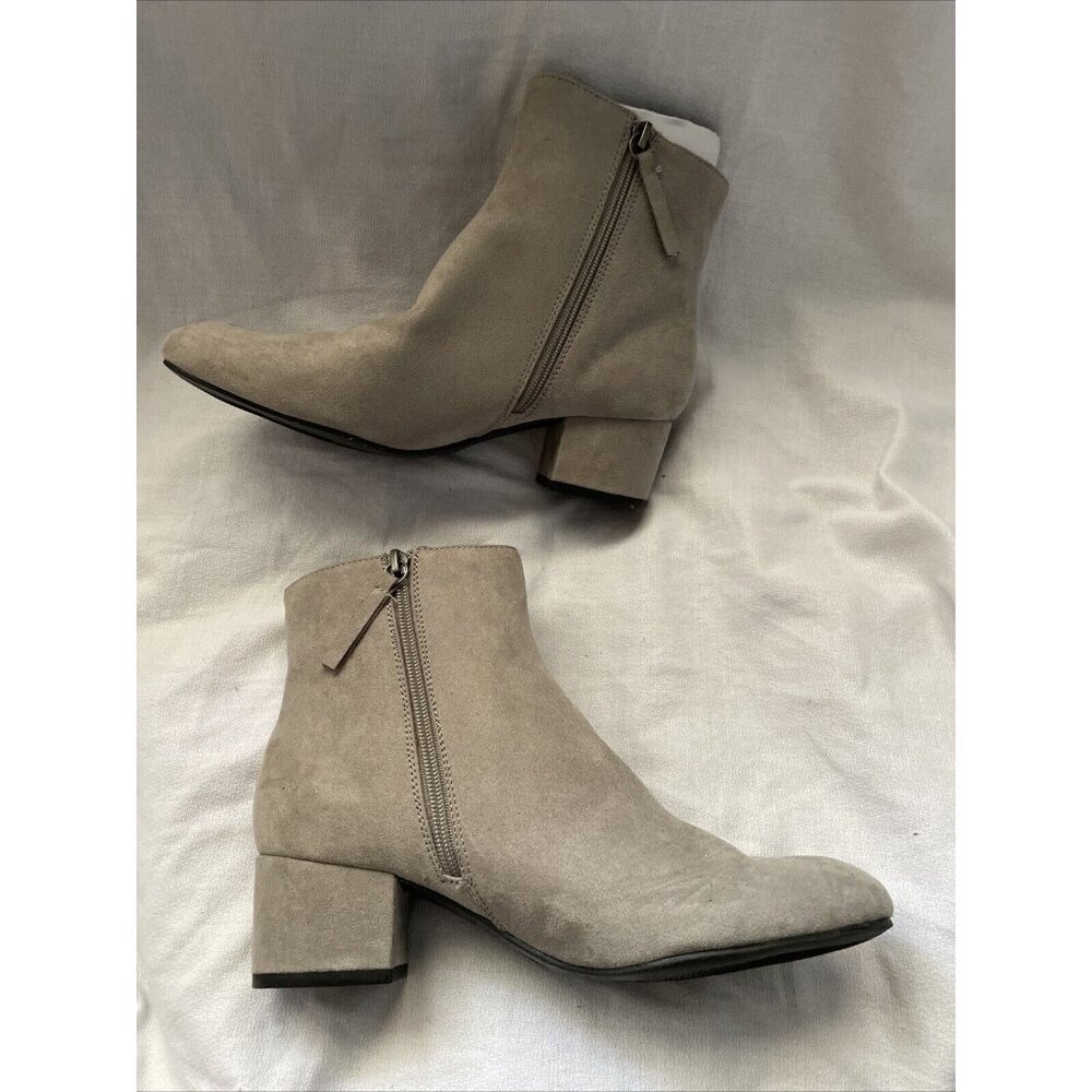 Taupe Suede Ankle Boots W/ Side Zipper & 2-Inch Block Heel